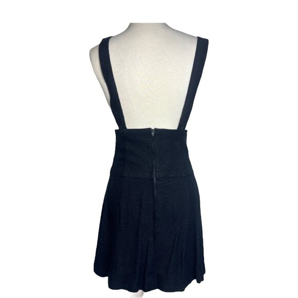 Four Corners Vintage 80s Pleated Knit Overalls Black Dress Gold Accent Buttons - Picture 5 of 11